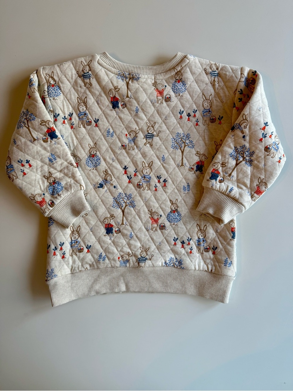 Purebaby Quilted Bunny Print Sweat Top - Cream with Blue & Red Accents